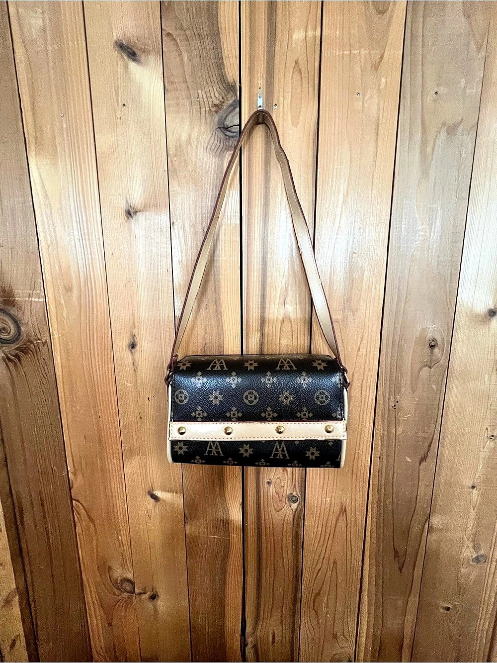 Monogram Crossbody in Brown & Tan